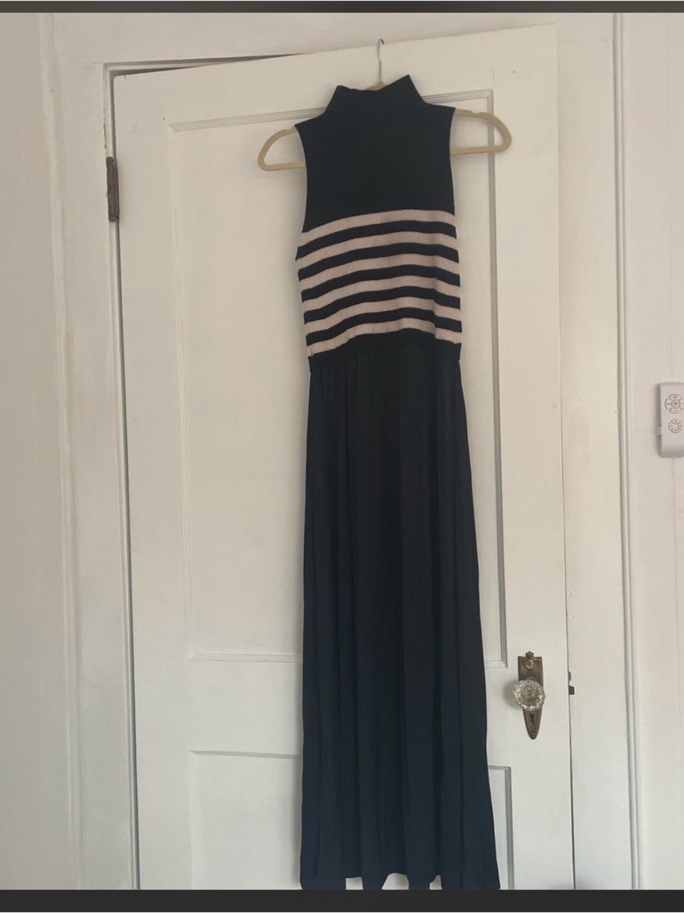 Anthropologie Sleeveless Black Maxi Dress with White Striped Bodice